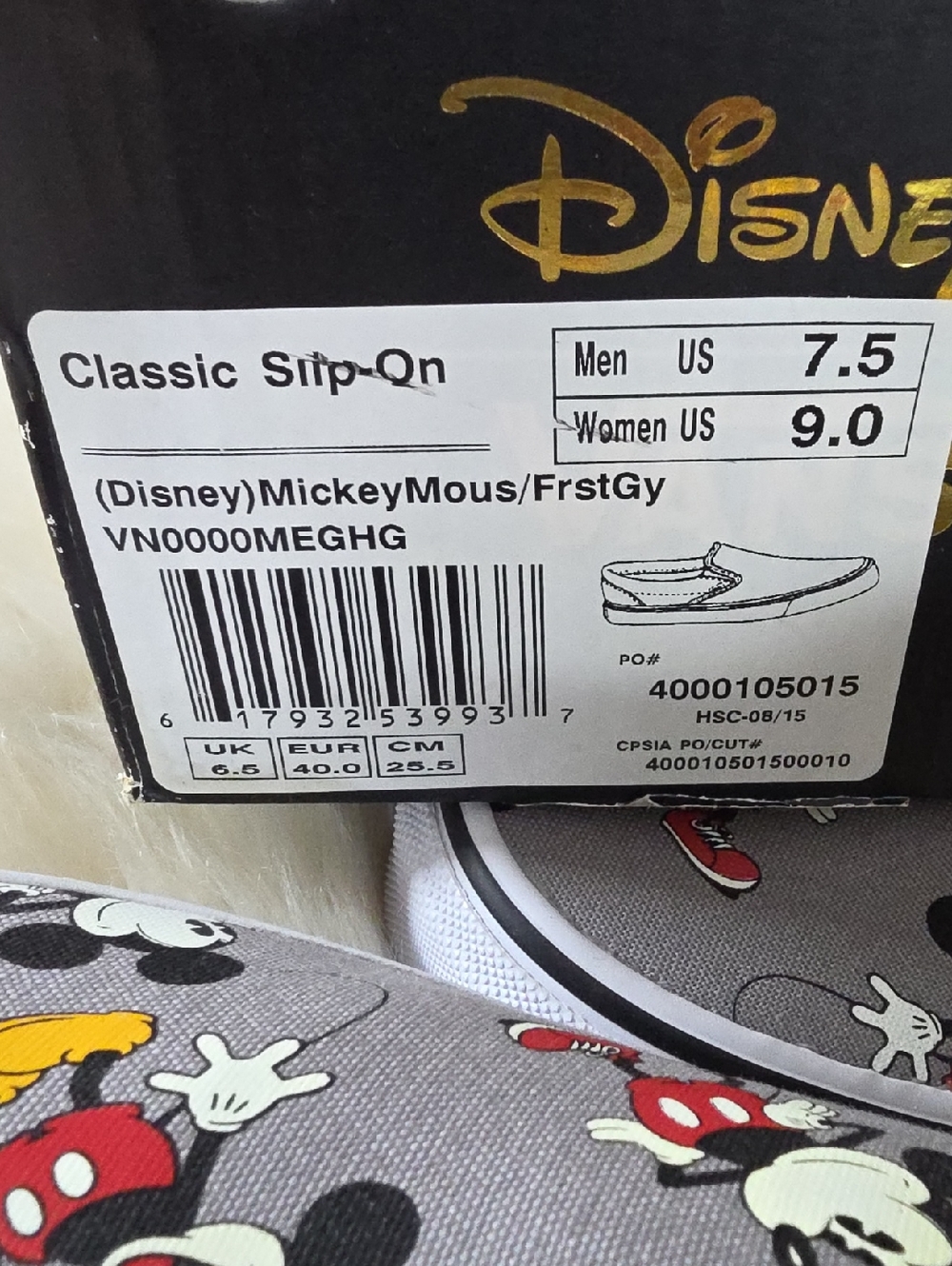 Adorable NWT IOB Disney Vans Mickey Mouse Gray Skater Slip-ons π©Άπβ€οΈ - Picture 16 of 16